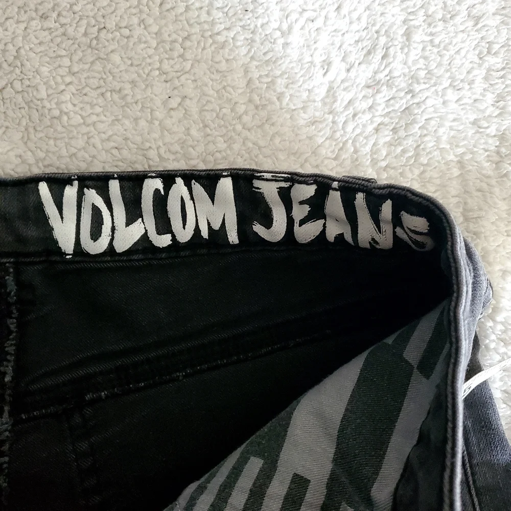 Volcom Jean Short Shorts Black Distressed Half Side Vaux Leather Summer Cowgirl